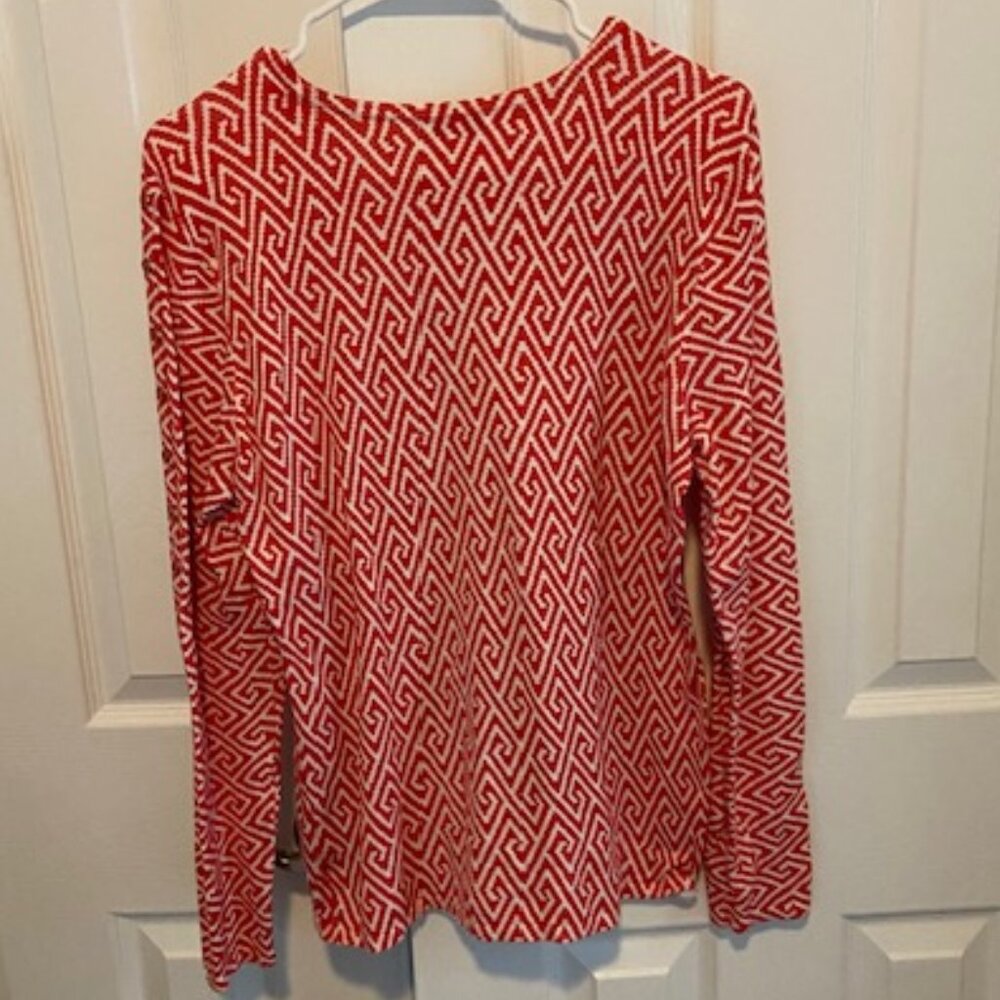 J. McLaughlin Red and White Geometric Print Pullover Top size M - Picture 2 of 4